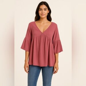 Women's Mauve V-Neck Blouse